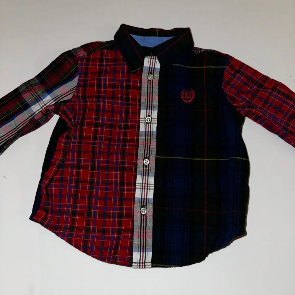 CHAPS Baby Boys 9M Shirt/Pants Set Navy Pants & blue/red plaid Shirt